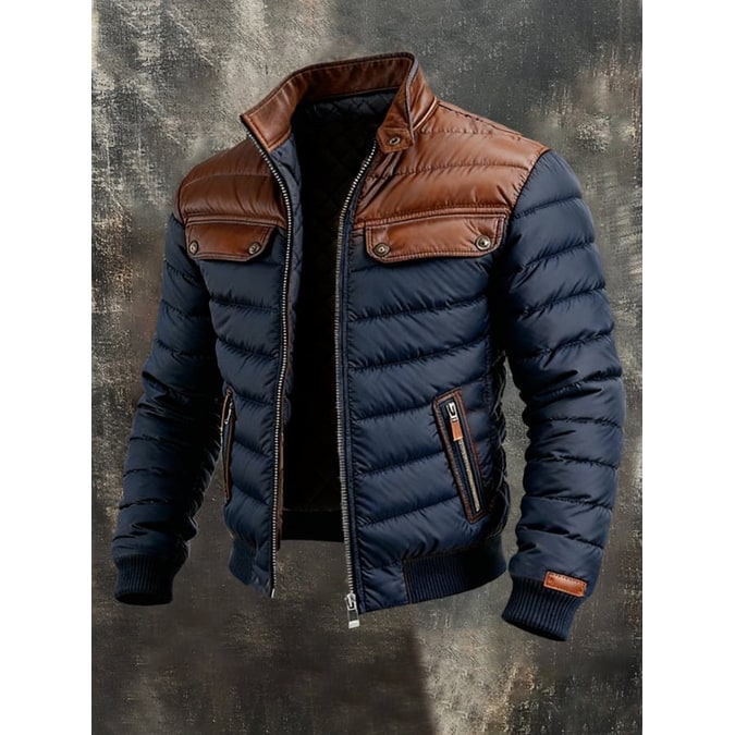 Puffer Jacket with Water-Resistant Bomber Design and Lined Collar - Image 1