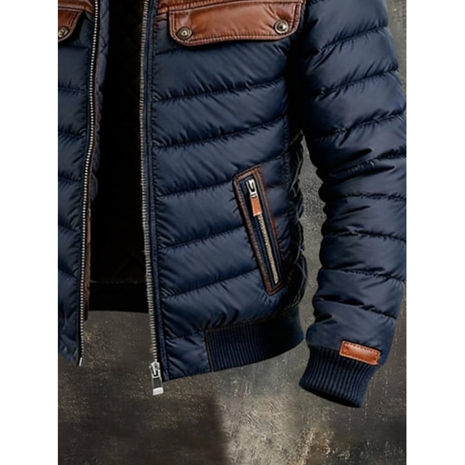 Puffer Jacket with Water-Resistant Bomber Design and Lined Collar - Image 3