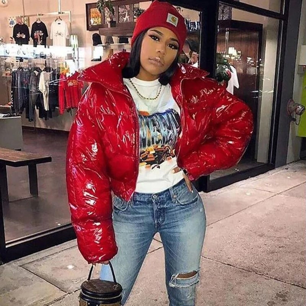 Puffer Jacket with Water-Resistant Short Bubble and Zipper Front - Image 5
