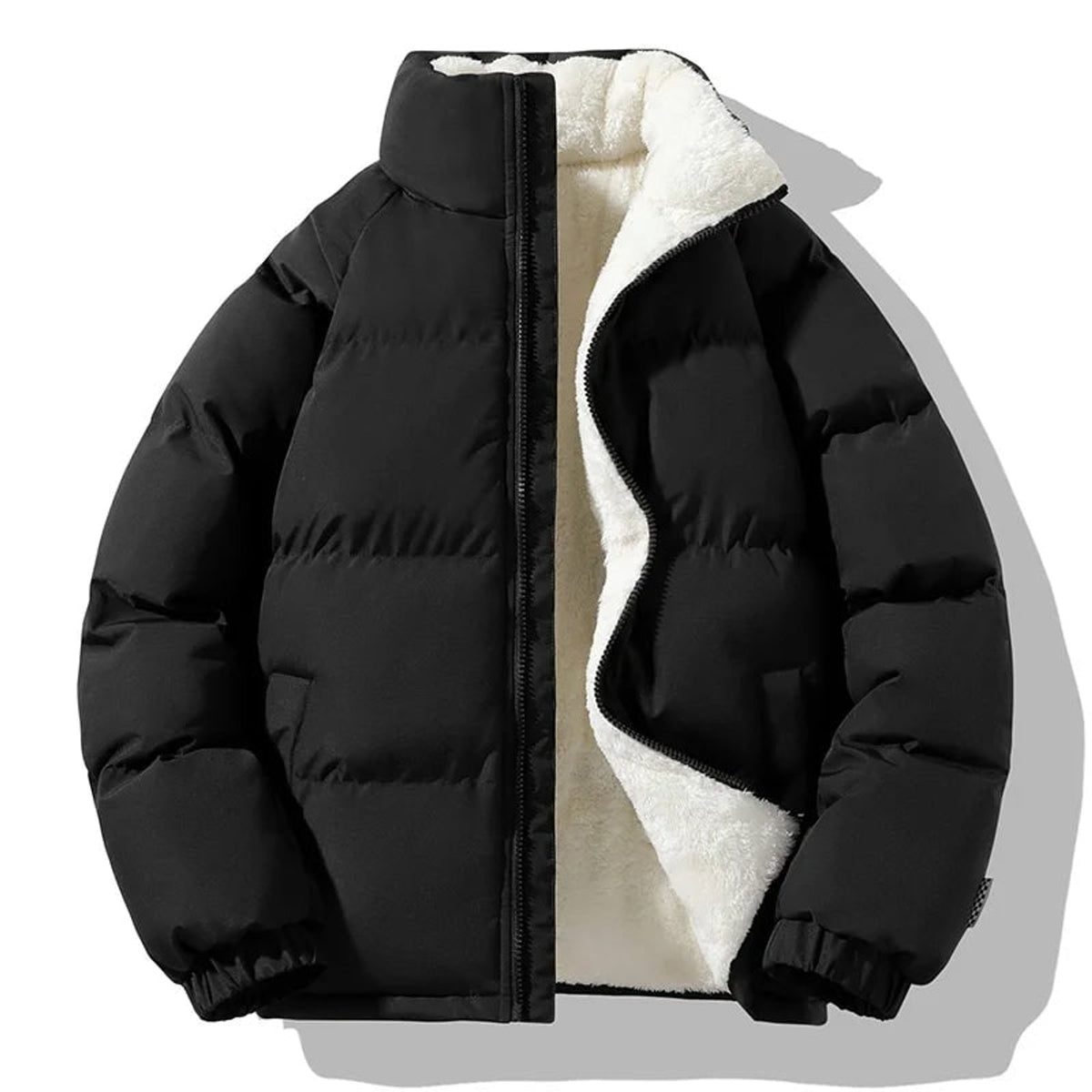Puffer Jacket with Wind-Resistant Fleece Lining and High Collar - Image 2