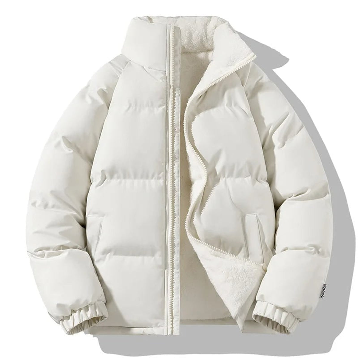 Puffer Jacket with Wind-Resistant Fleece Lining and High Collar - Image 4