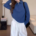 Quarter-Zip Knits with Cable Pattern Pullover and Knitted Texture - Image 2