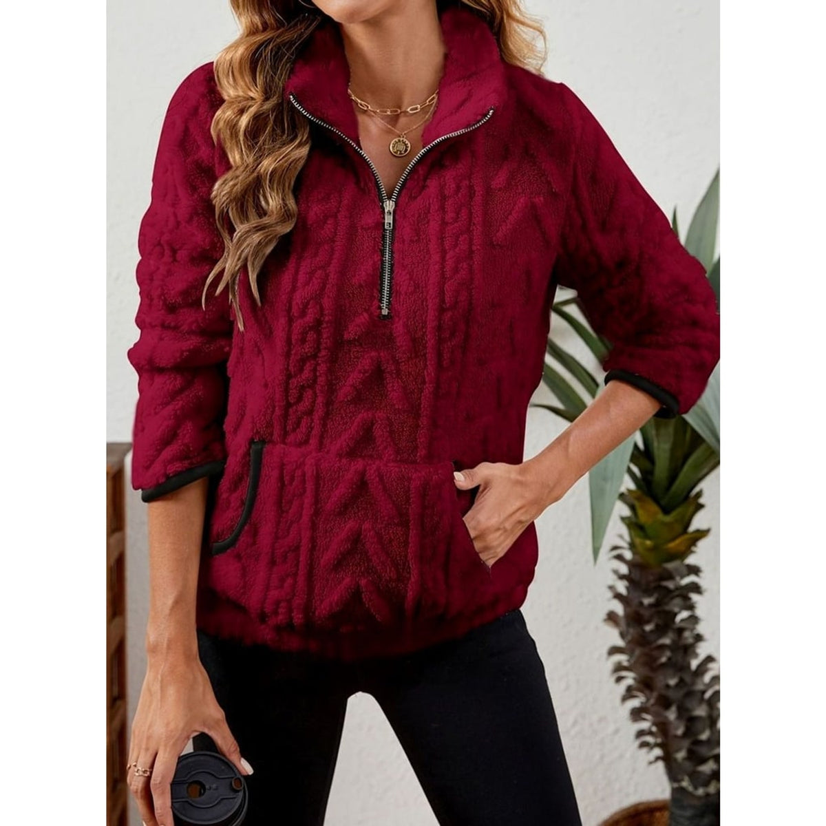 Quarter-Zip Knits with Plush Fleece Pullover and Kangaroo Pocket - Image 5