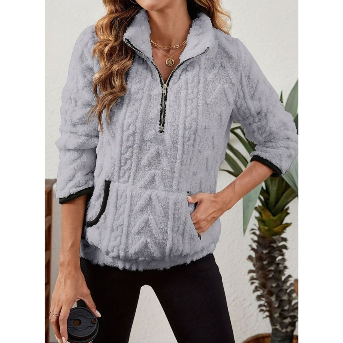 Quarter-Zip Knits with Plush Fleece Pullover and Kangaroo Pocket - Image 12