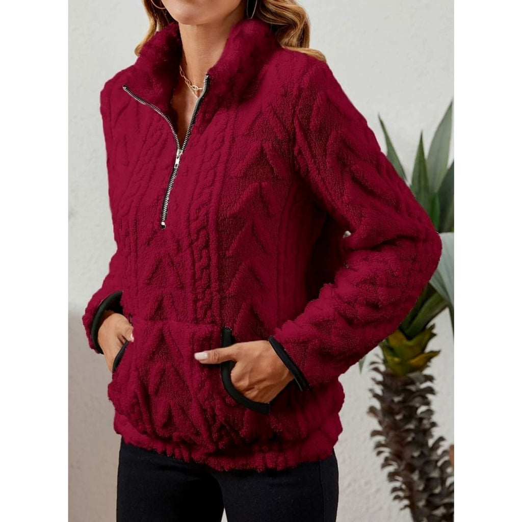 Quarter-Zip Knits with Plush Fleece Pullover and Kangaroo Pocket - Image 3