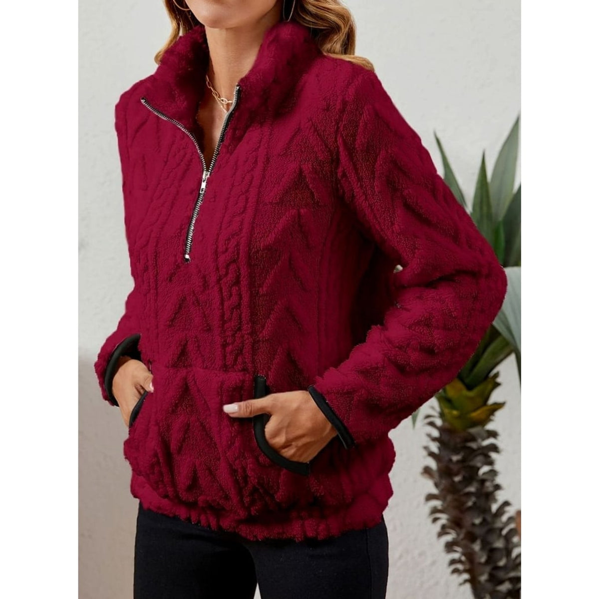 Quarter-Zip Knits with Plush Fleece Pullover and Kangaroo Pocket - Image 3