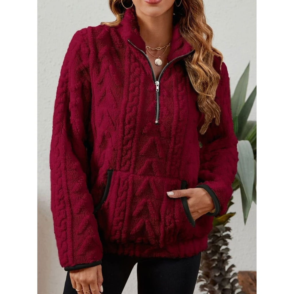 Quarter-Zip Knits with Plush Fleece Pullover and Kangaroo Pocket - Image 6