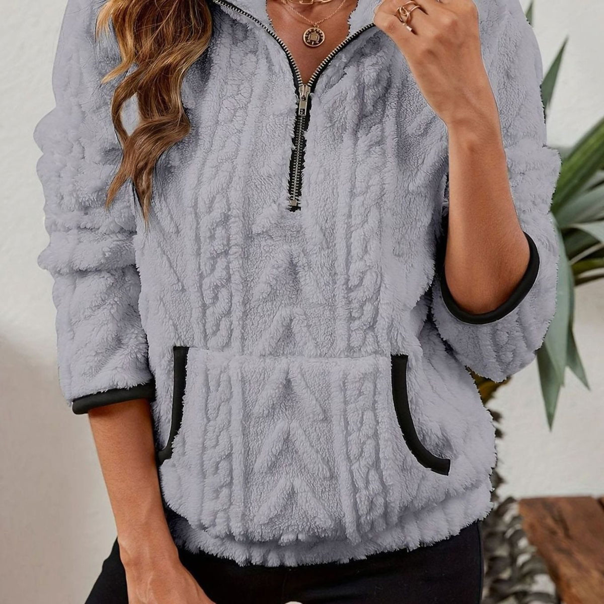 Quarter-Zip Knits with Plush Fleece Pullover and Kangaroo Pocket - Image 8