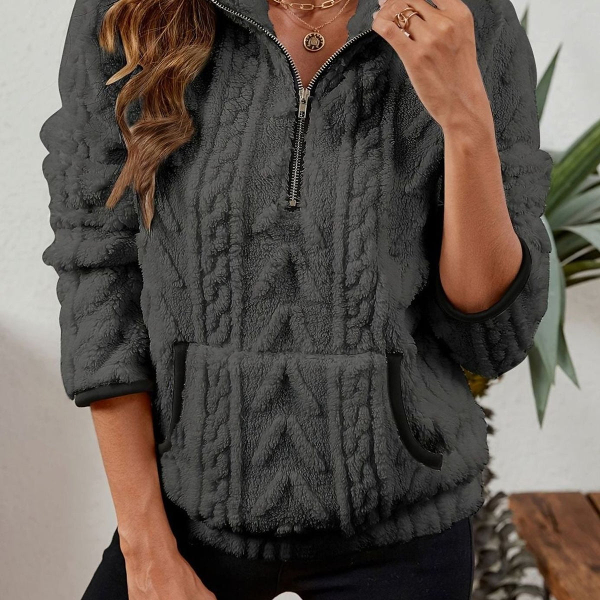 Quarter-Zip Knits with Plush Fleece Pullover and Kangaroo Pocket - Image 19