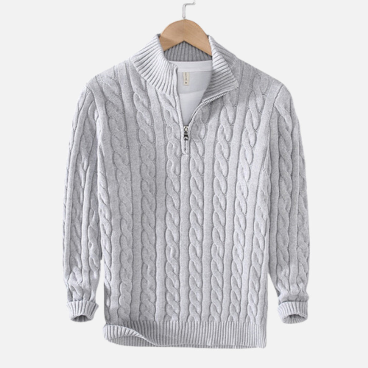 Quarter-Zip Knits with Relaxed Cable Sweater and Ribbed Cuffs - Image 3