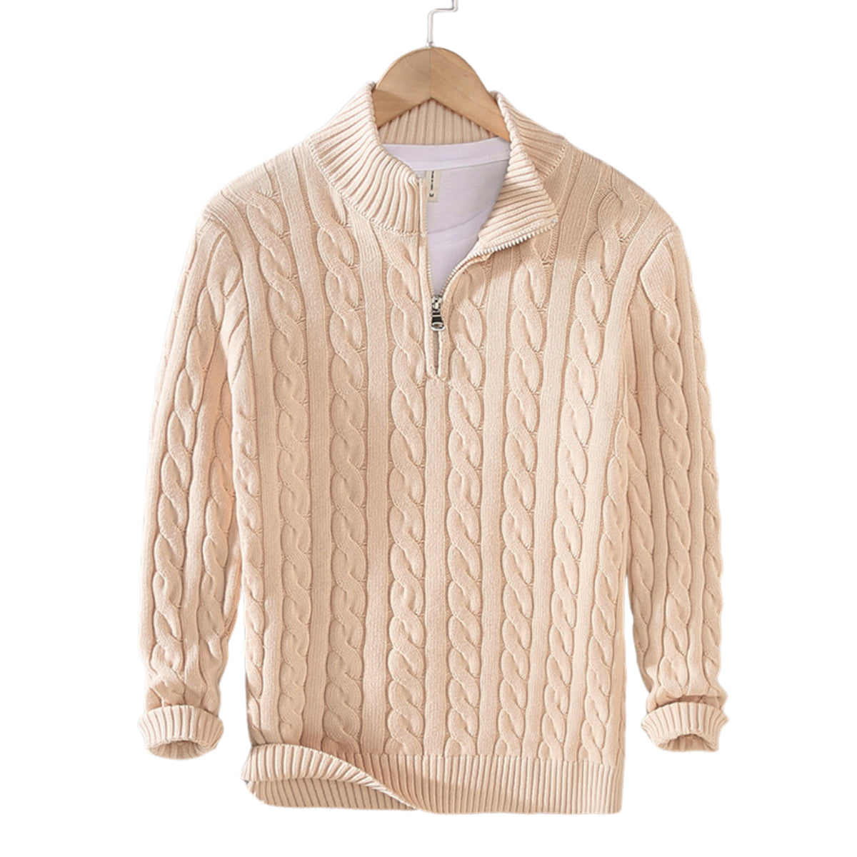 Quarter-Zip Knits with Relaxed Cable Sweater and Ribbed Cuffs - Image 5