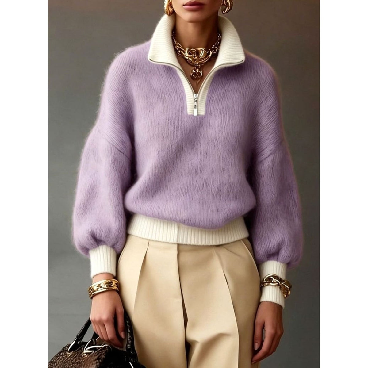 Quarter-Zip Knits with Relaxed Pullover Fit and Ribbed Details - Image 11