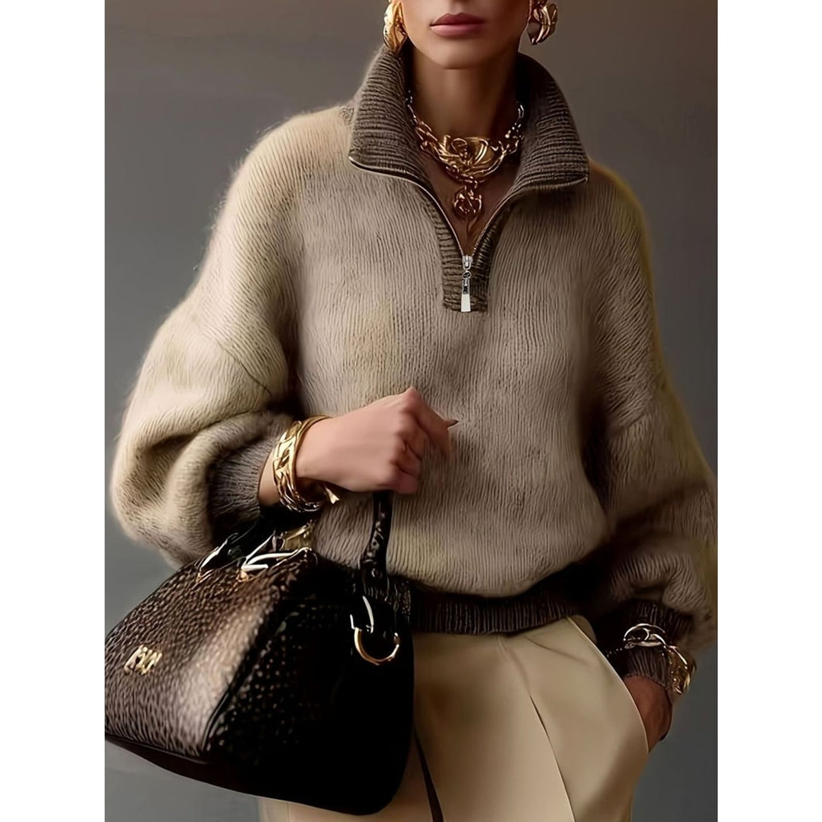Quarter-Zip Knits with Relaxed Pullover Fit and Ribbed Details - Image 4