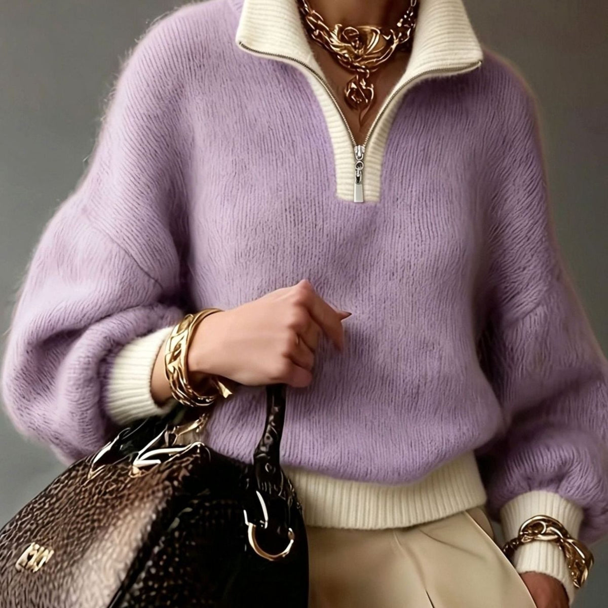Quarter-Zip Knits with Relaxed Pullover Fit and Ribbed Details - Image 7
