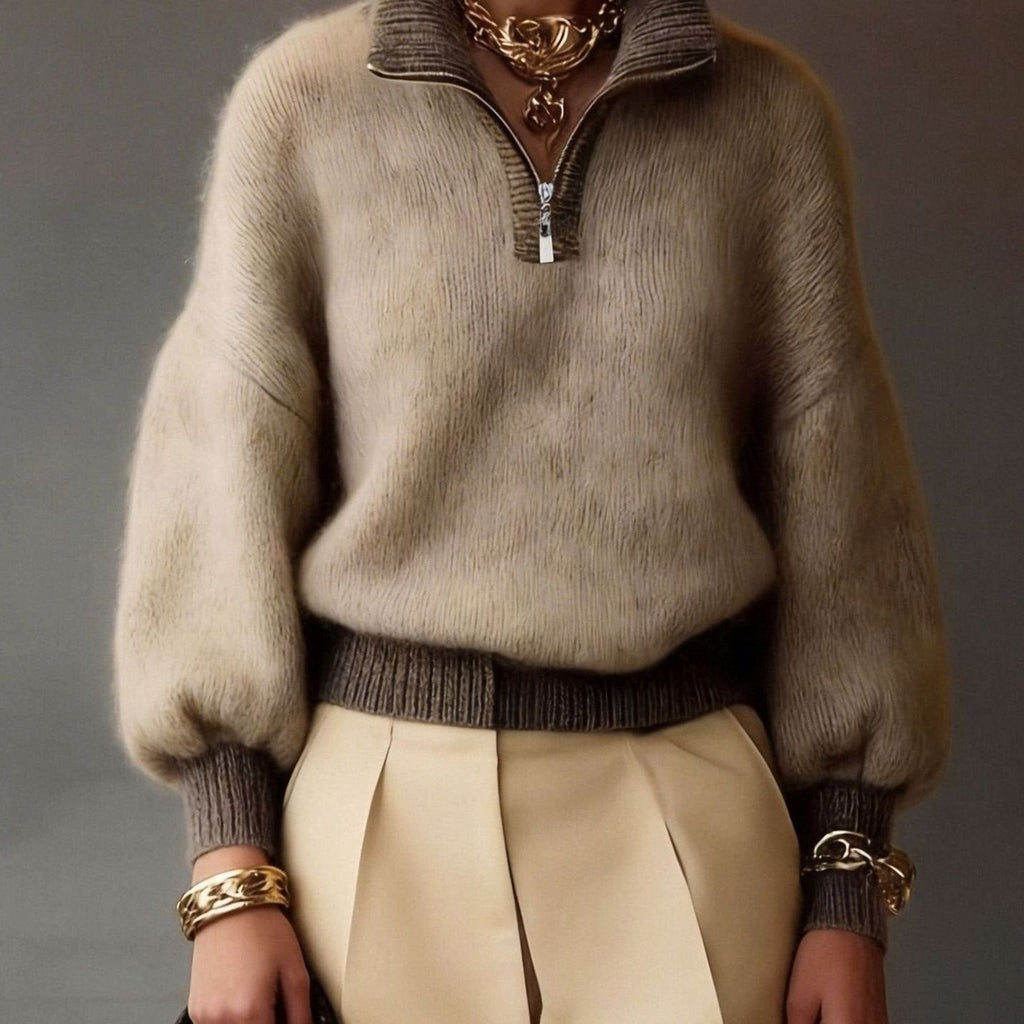 Quarter-Zip Knits with Relaxed Pullover Fit and Ribbed Details - Image 1