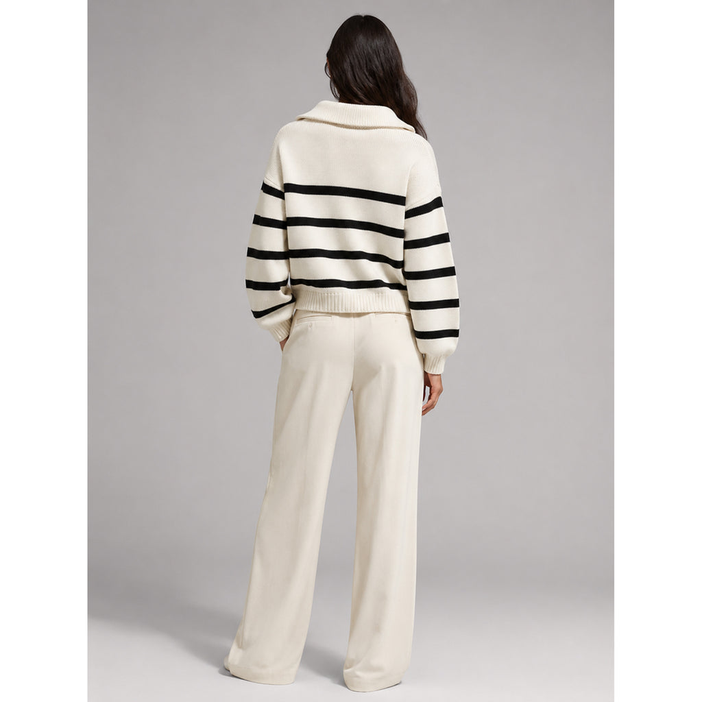 Quarter-Zip Knits with Relaxed Striped Sweater and Ribbed Cuffs - Image 2