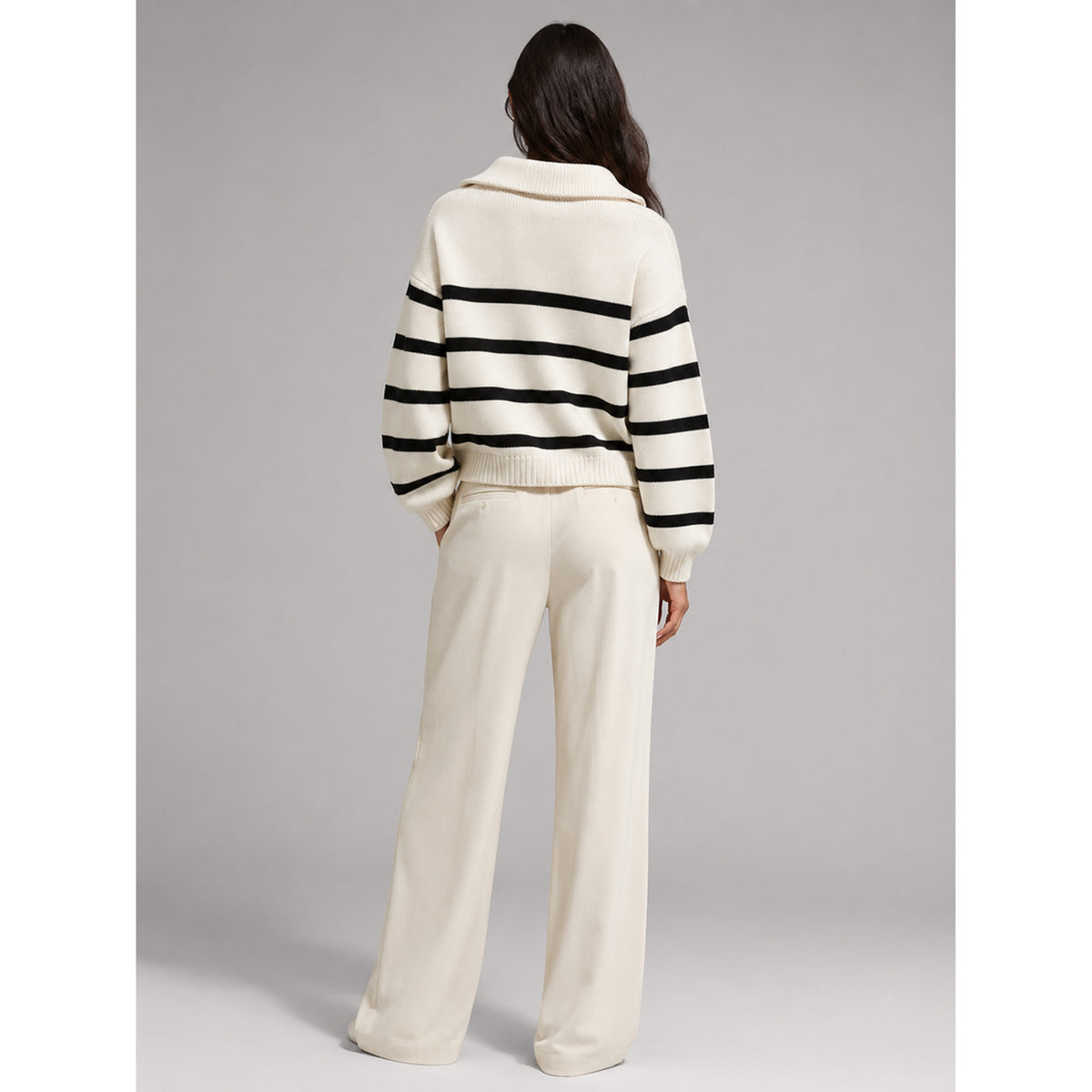 Quarter-Zip Knits with Relaxed Striped Sweater and Ribbed Cuffs - Image 2