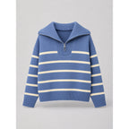 Quarter-Zip Knits with Relaxed Striped Sweater and Ribbed Cuffs - Image 6