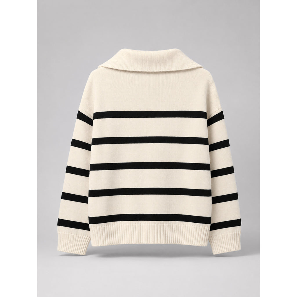 Quarter-Zip Knits with Relaxed Striped Sweater and Ribbed Cuffs - Image 4