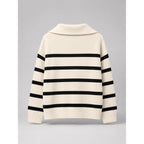 Quarter-Zip Knits with Relaxed Striped Sweater and Ribbed Cuffs - Image 4