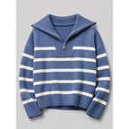 Quarter-Zip Knits with Relaxed Striped Sweater and Ribbed Cuffs - Image 7