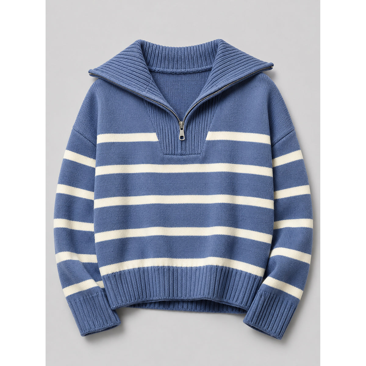 Quarter-Zip Knits with Relaxed Striped Sweater and Ribbed Cuffs - Image 7