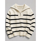 Quarter-Zip Knits with Relaxed Striped Sweater and Ribbed Cuffs - Image 3