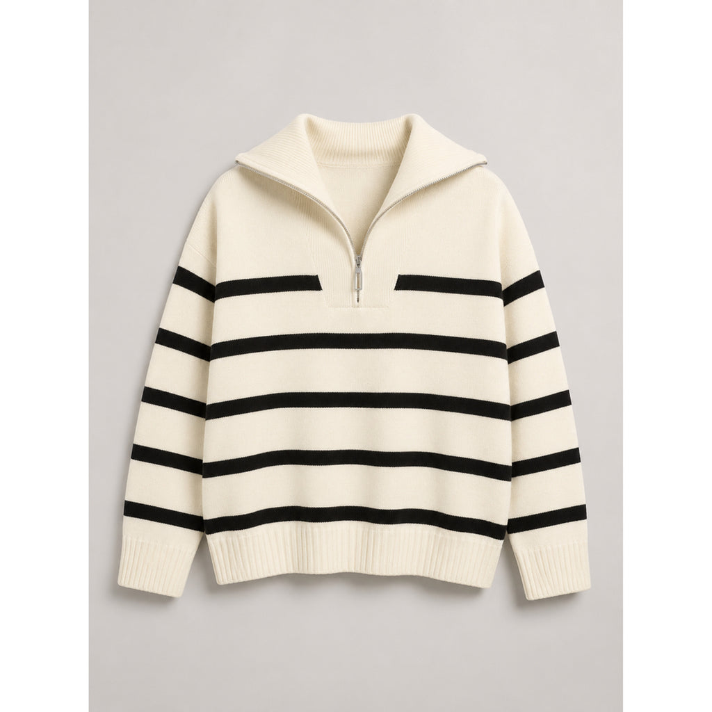 Quarter-Zip Knits with Relaxed Striped Sweater and Ribbed Cuffs - Image 5