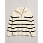 Quarter-Zip Knits with Relaxed Striped Sweater and Ribbed Cuffs - Image 5