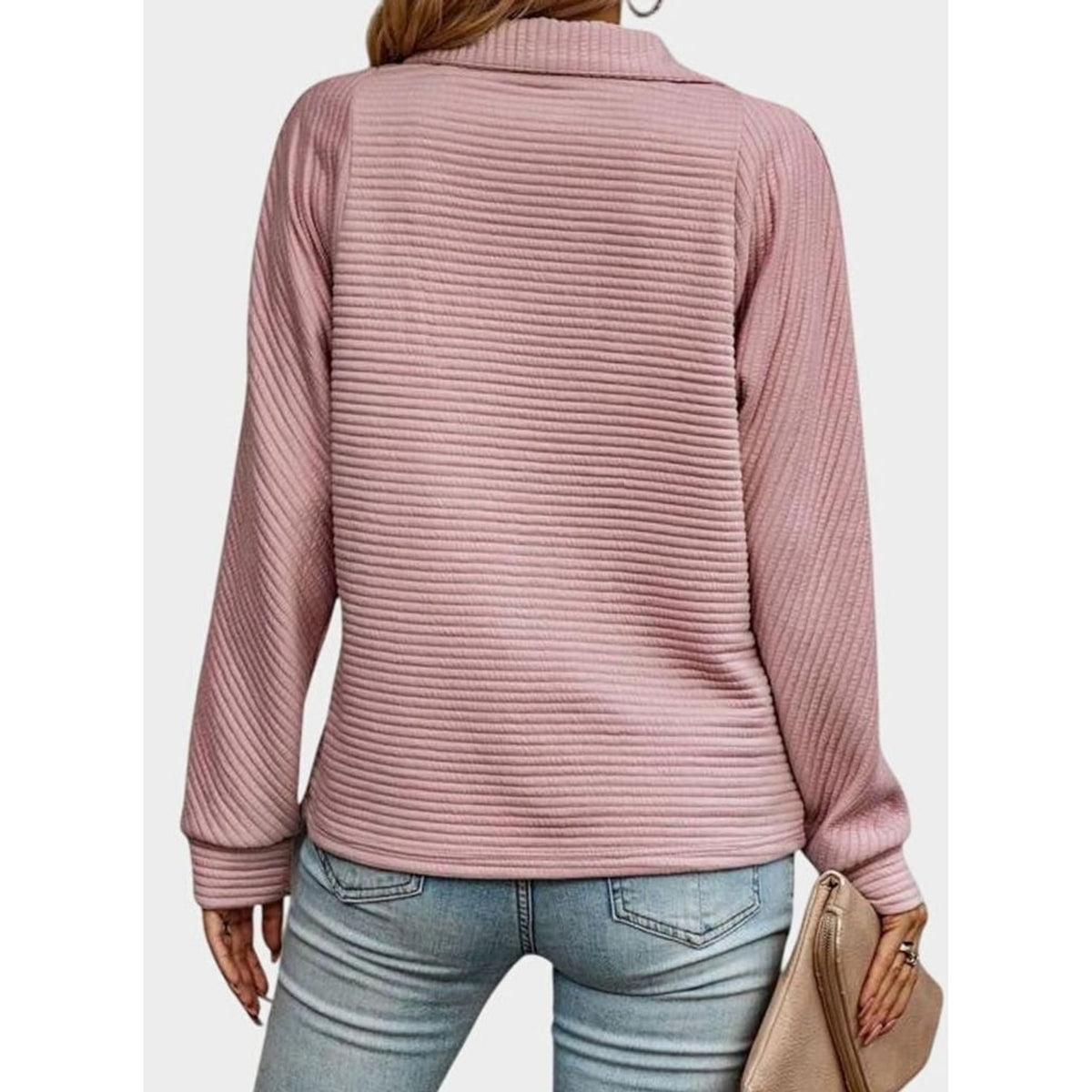 Quarter-Zip Knits with Ribbed Long-Sleeve Pullover and Horizontal Ribs - Image 4