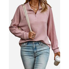 Quarter-Zip Knits with Ribbed Long-Sleeve Pullover and Horizontal Ribs - Image 1