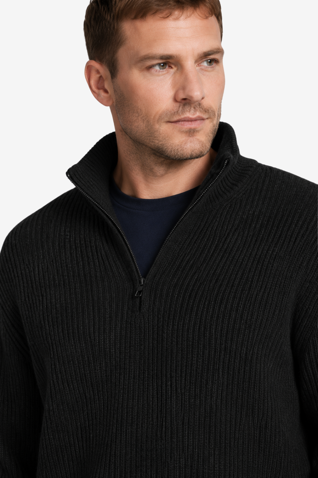 Quarter-Zip Knits with Ribbed Pullover and Vertical Collar - Image 2