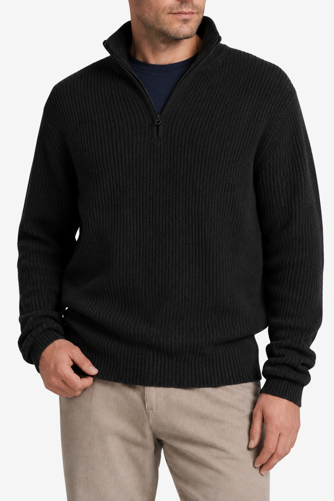 Quarter-Zip Knits with Ribbed Pullover and Vertical Collar - Image 4