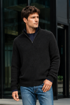 Quarter-Zip Knits with Ribbed Pullover and Vertical Collar - Image 6