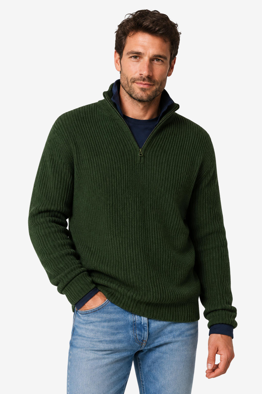 Quarter-Zip Knits with Ribbed Pullover and Vertical Collar - Image 8