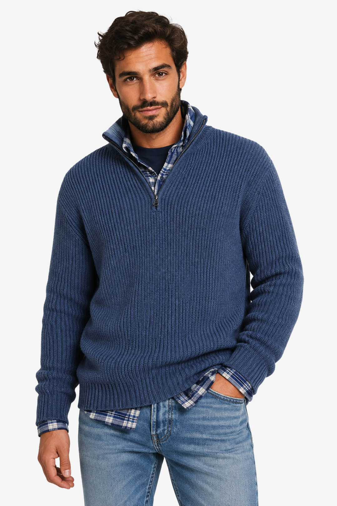 Quarter-Zip Knits with Ribbed Pullover and Vertical Collar - Image 9