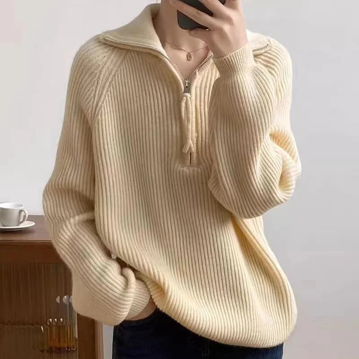 Quarter-Zip Knits with Ribbed Texture and Pullover - Image 5