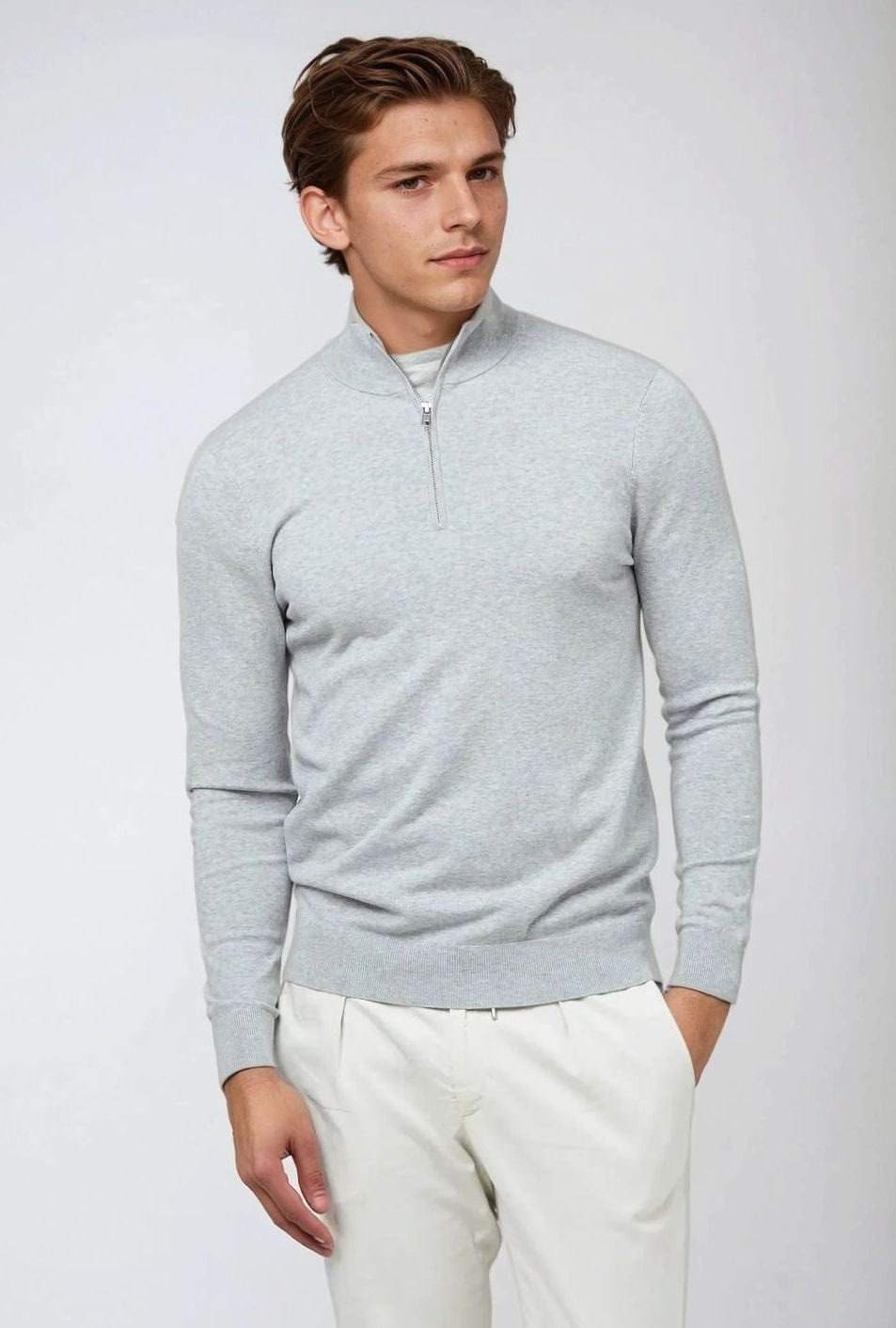 Quarter-Zip Knits with Smooth Pullover Style and Ribbed-Hem - Image 3