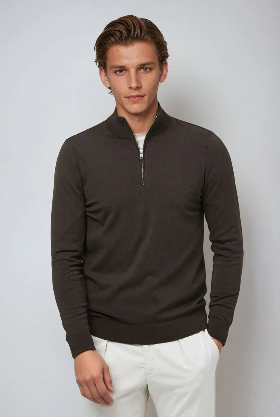 Quarter-Zip Knits with Smooth Pullover Style and Ribbed-Hem - Image 4