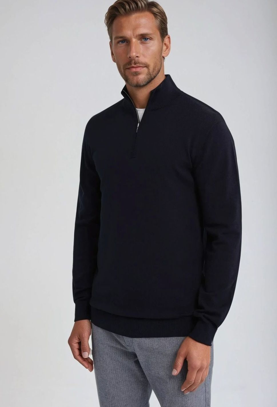Quarter-Zip Knits with Smooth Pullover Style and Ribbed-Hem - Image 5