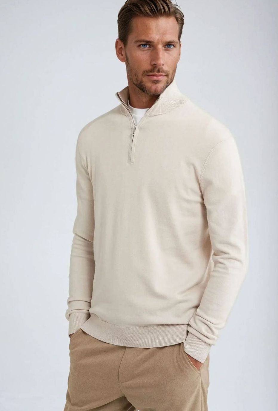 Quarter-Zip Knits with Smooth Pullover Style and Ribbed-Hem - Image 6