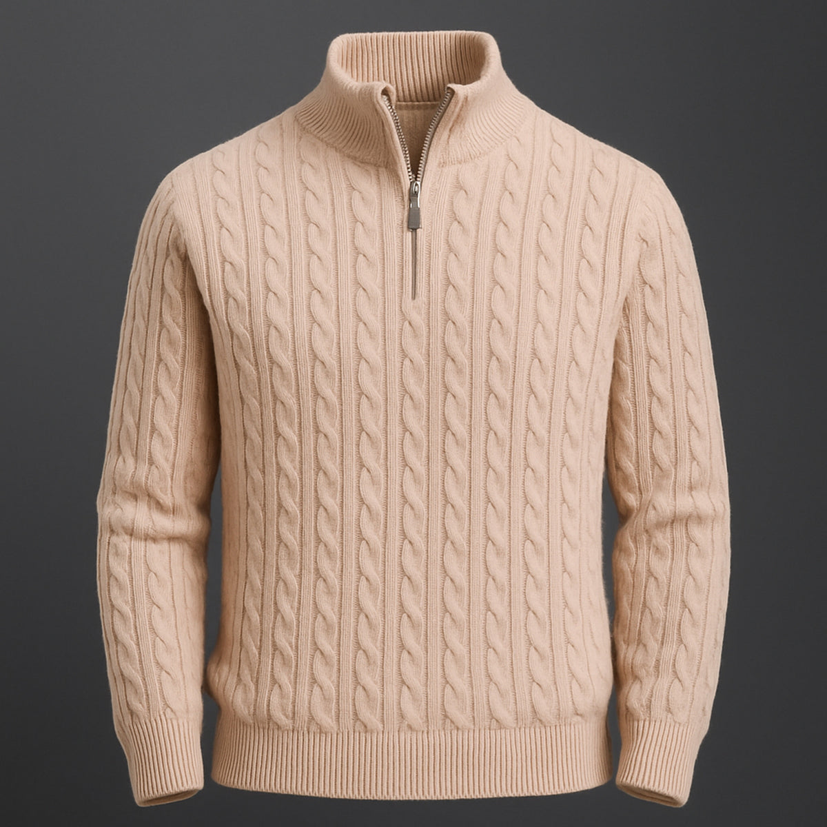 Quarter Zip Sweater with Relaxed Knit Fit and Cable Pattern - Image 2