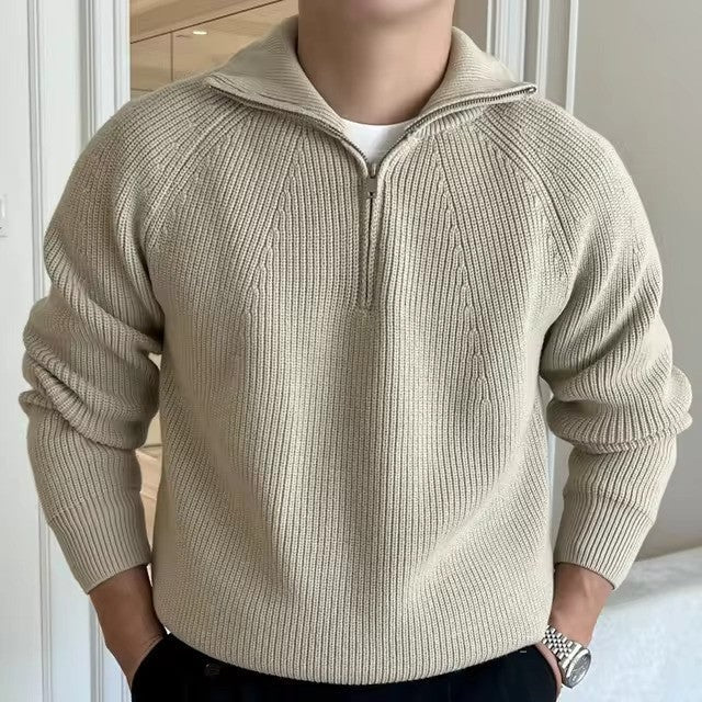 Quarter Zip Sweater with Relaxed Knit Fit and Long Sleeves - Image 3