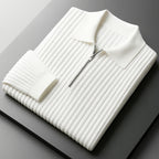 Quarter Zip Sweater with Streamlined Ribbed Knit and Collar - Image 1