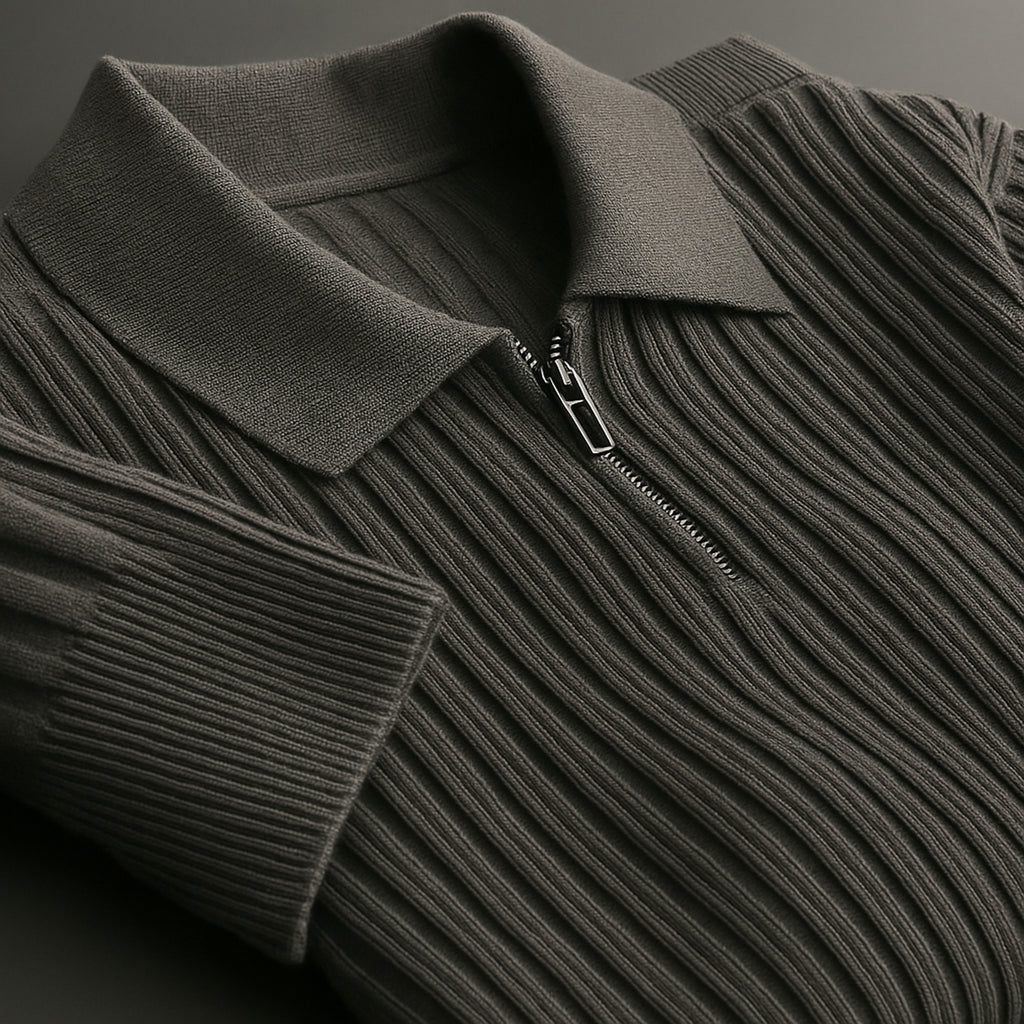 Quarter Zip Sweater with Streamlined Ribbed Knit and Collar - Image 4