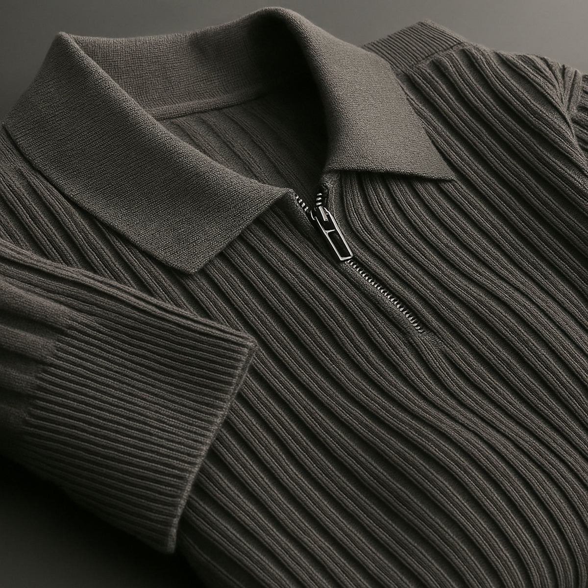 Quarter Zip Sweater with Streamlined Ribbed Knit and Collar - Image 4