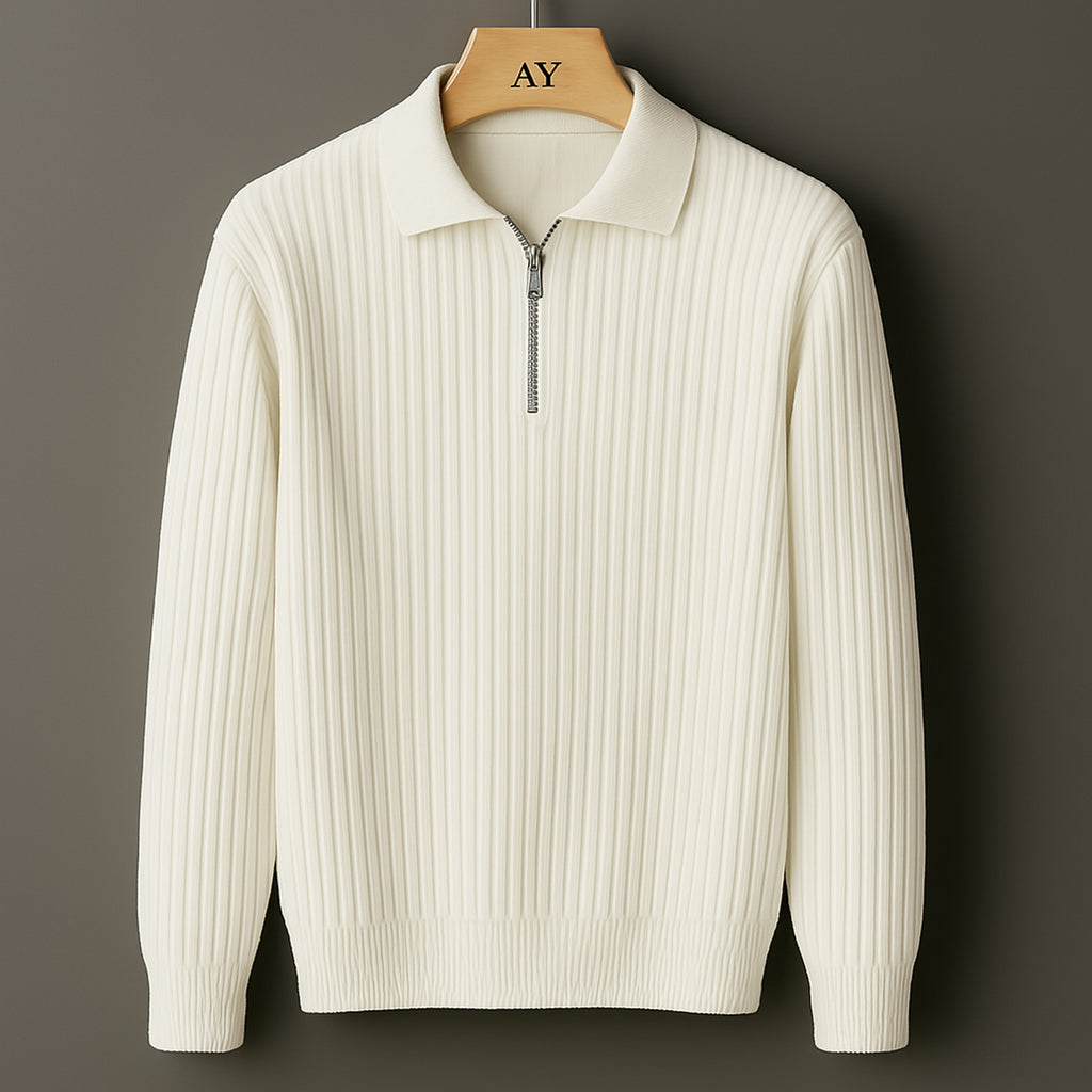 Quarter Zip Sweater with Streamlined Ribbed Knit and Collar - Image 2
