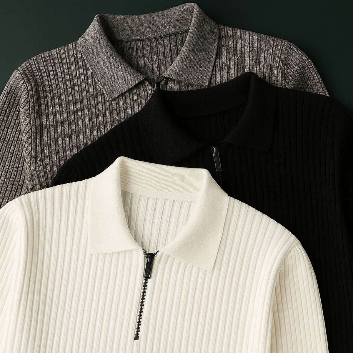 Quarter Zip Sweater with Streamlined Ribbed Knit and Collar - Image 8
