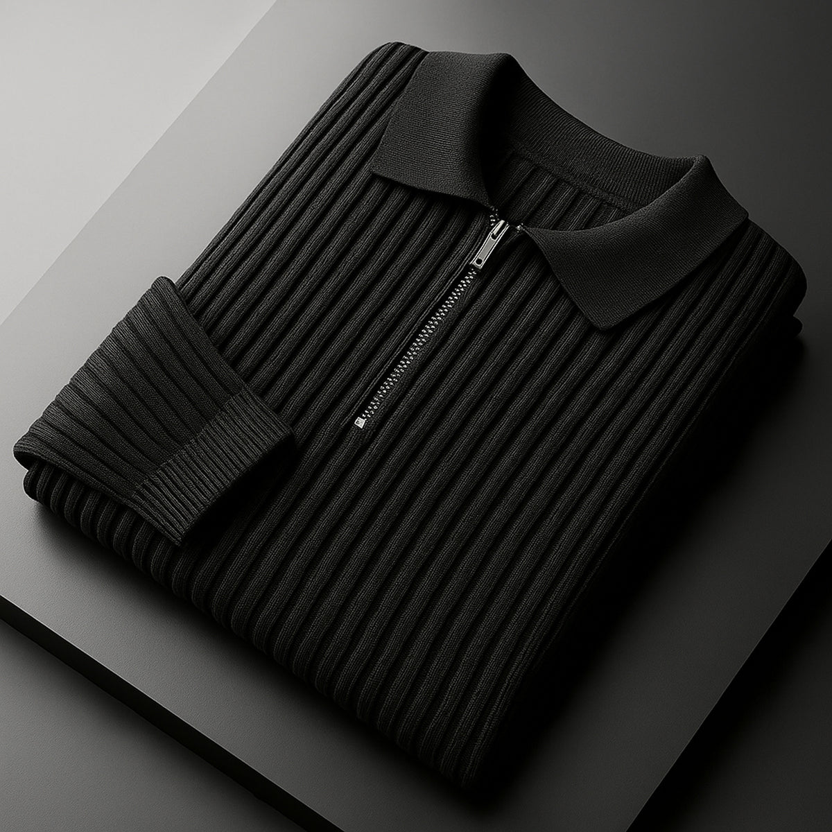Quarter Zip Sweater with Streamlined Ribbed Knit and Collar - Image 6