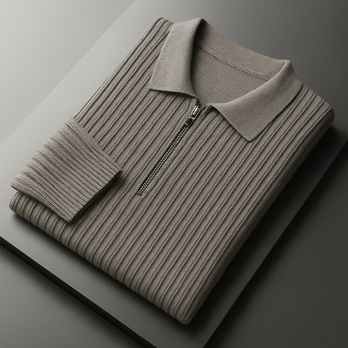 Quarter Zip Sweater with Streamlined Ribbed Knit and Collar - Image 3